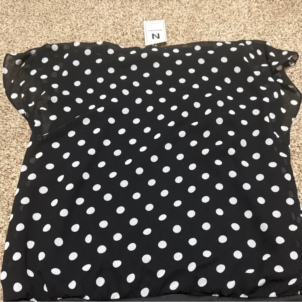 Black White Polka Dot Chiffon Blouse Top Womens Size XL NWT - Picture 8 of 12